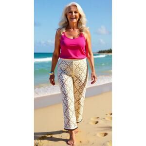 Cream ivory colored Crochet Lace Pants with Lining `  large
